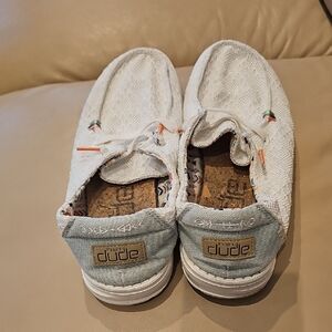 Hey Dude Womans White and Light Blue Sneakers